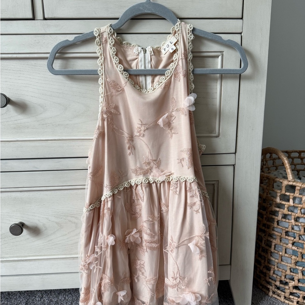Delicate Lace Trim Embroidered Pink Blouse with 3D Flowers.